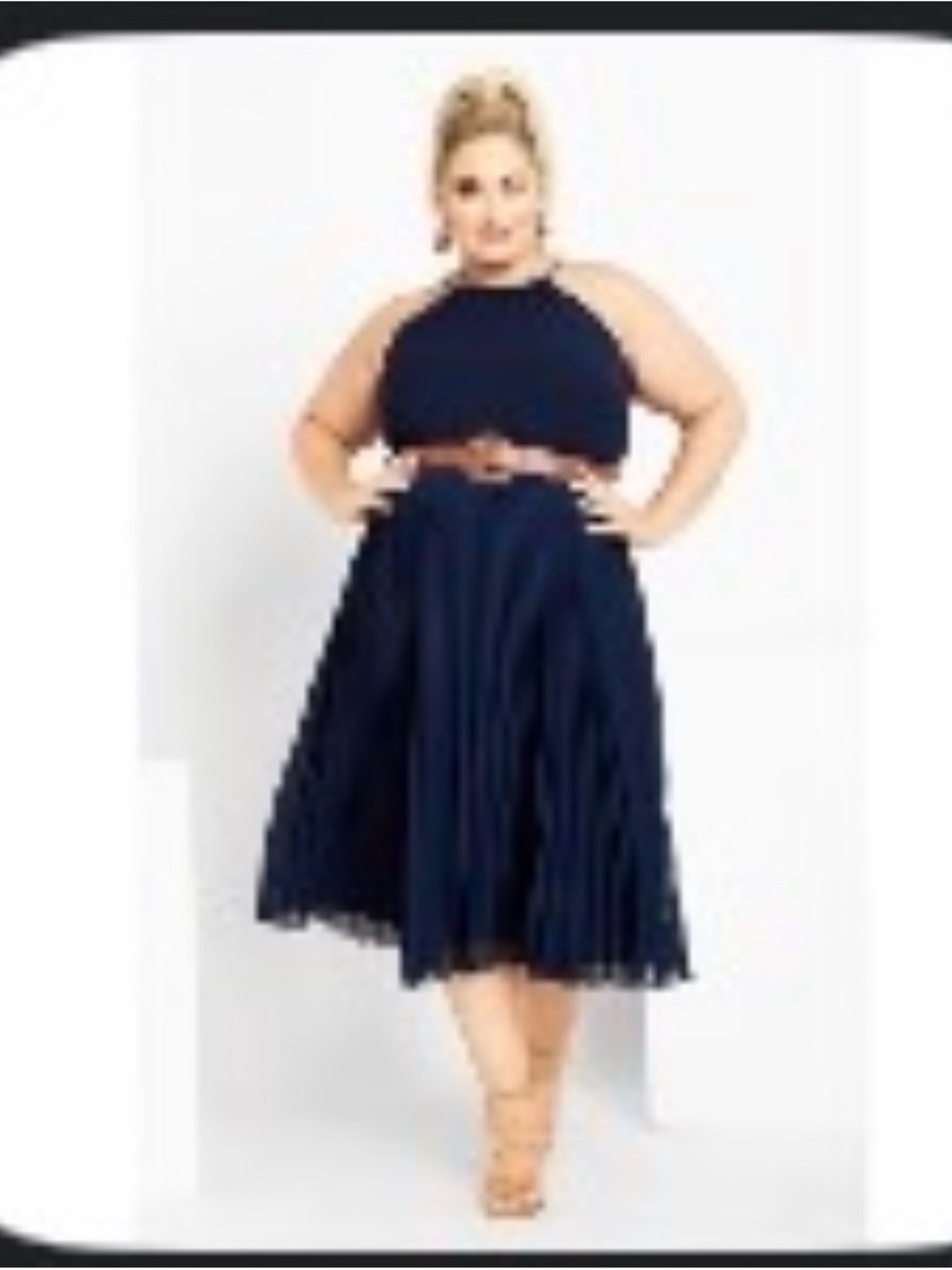 City Chic Navy Halter Midi Dress with Brown Belt